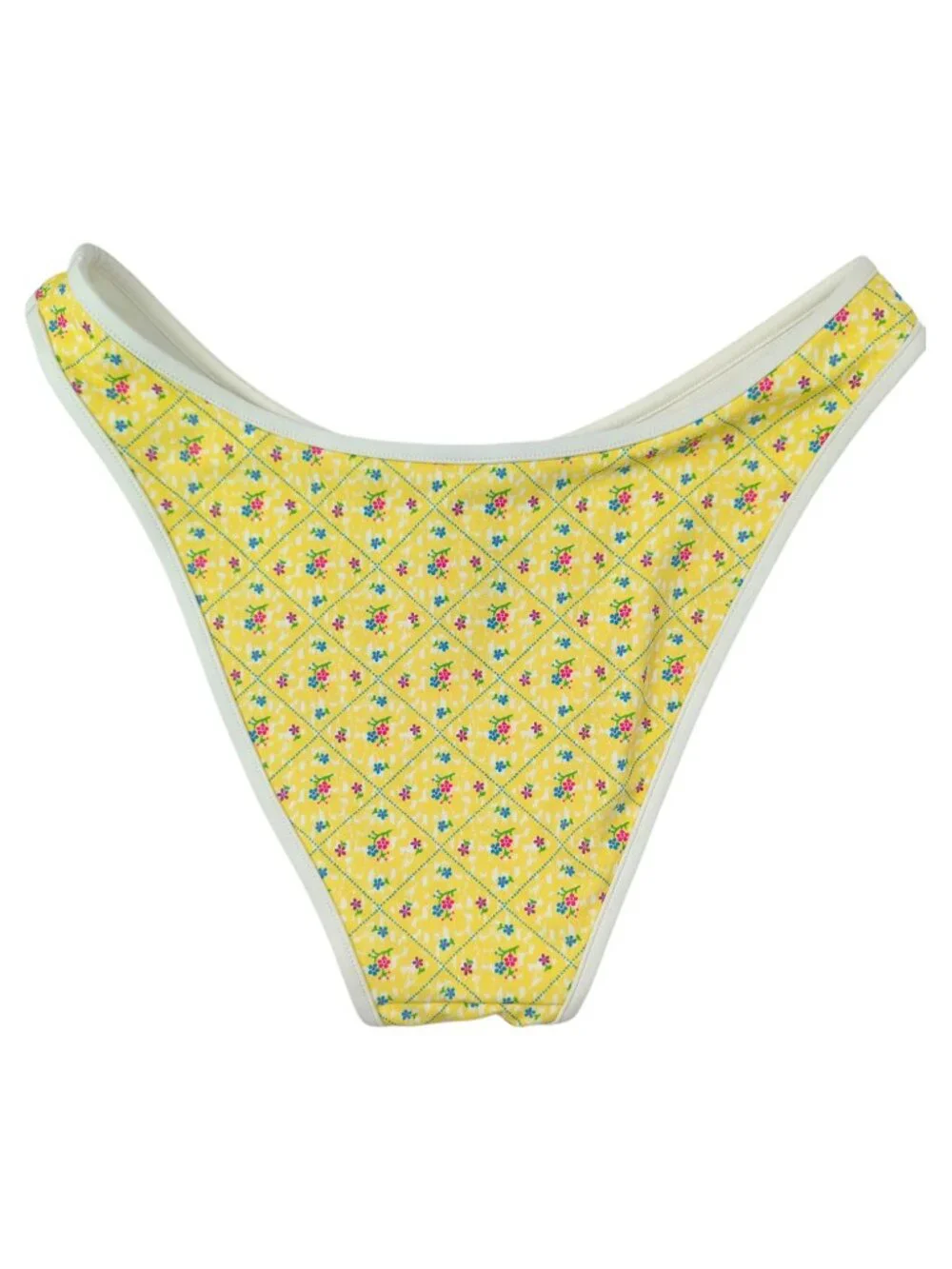NWT! Pink X Frankie's Bikinis Yellow Floral Bikini Set Halter Cheeky Size S